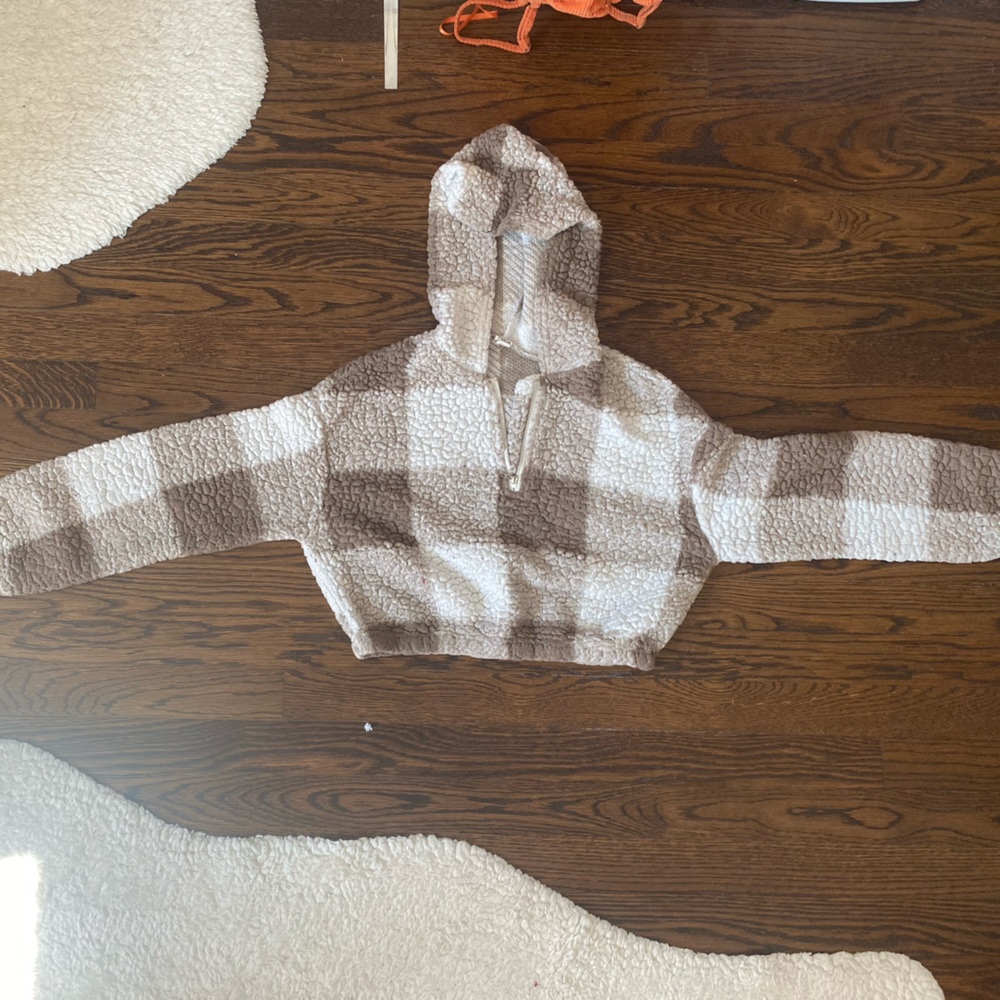 Shein Fuzzy Plaid Cropped Sweater